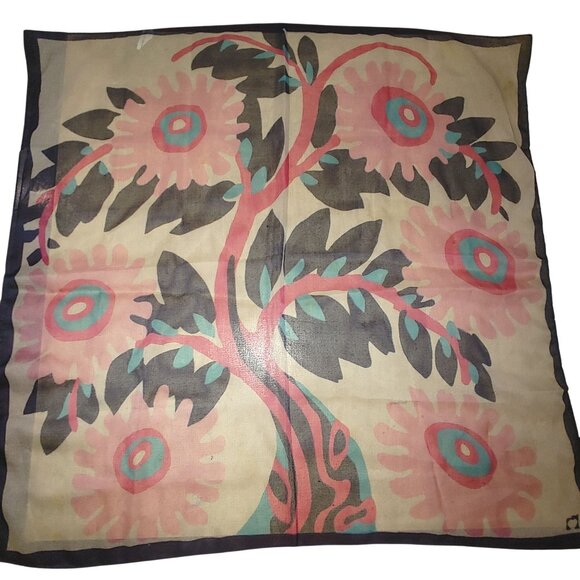 Vintage Italian Floral Polyester Scarf Bold Pink Blue Design 27 by 27 Inches - Picture 2 of 11